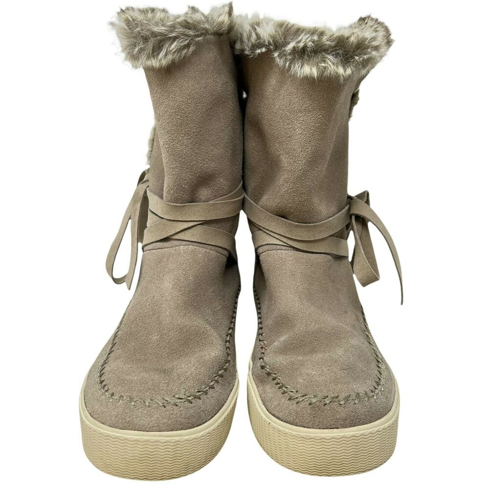 Toms Vista Faux Fur Lined Suede Boots Taupe Brown Size 9